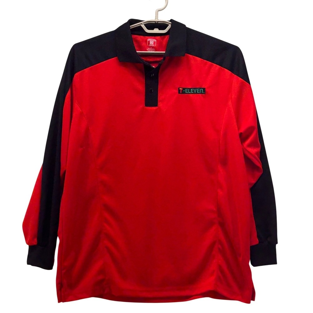7 Eleven Long Sleeve Polo Shirt‎ Red Large